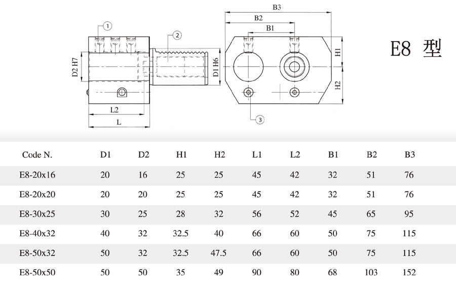 VDI rectangular horizontal tool holder Static tool holder CNC machine E8 left side double boring tool holder