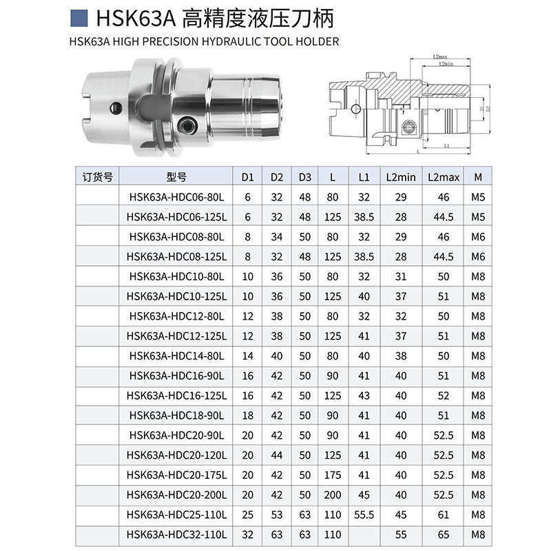 HSK Hydraulic Tool Handle High Precision Machining Center Tool Handle HSK63A HSK50A HSK100A CNC Tool Handle