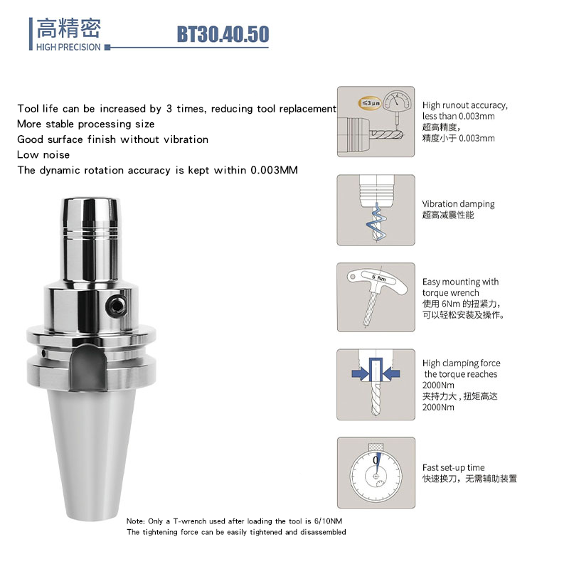 Hydraulic tool holder BT40 BT50 high-precision 0.003 machining center CNC tool holder hydraulic tool holder cylinder clamp oil pressure