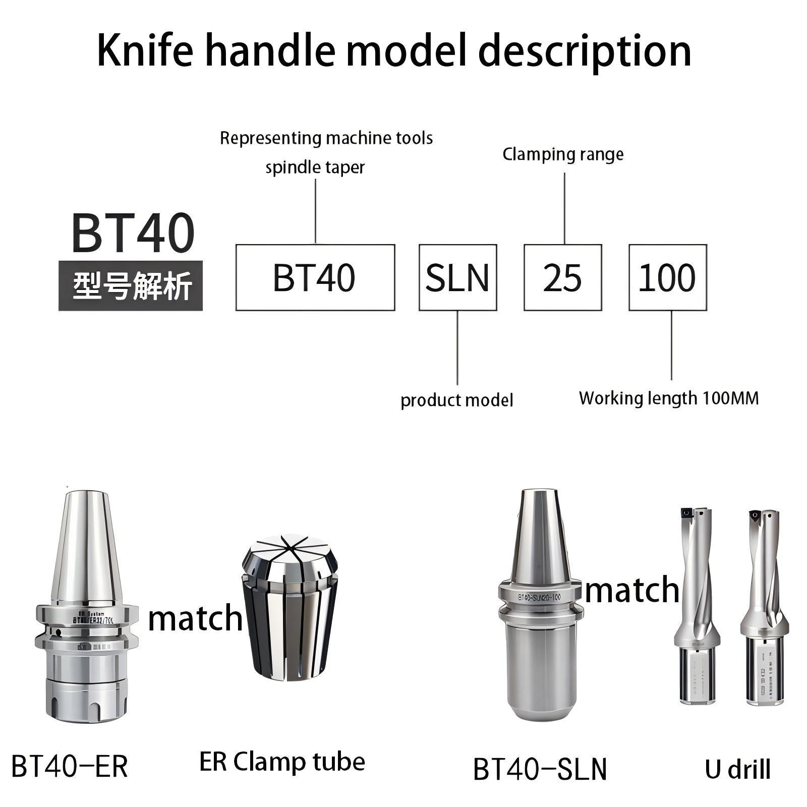 CNC tool holder BT50-ER milling cutter holder BT50 MTA drill bit holder machining center special 40CR extension