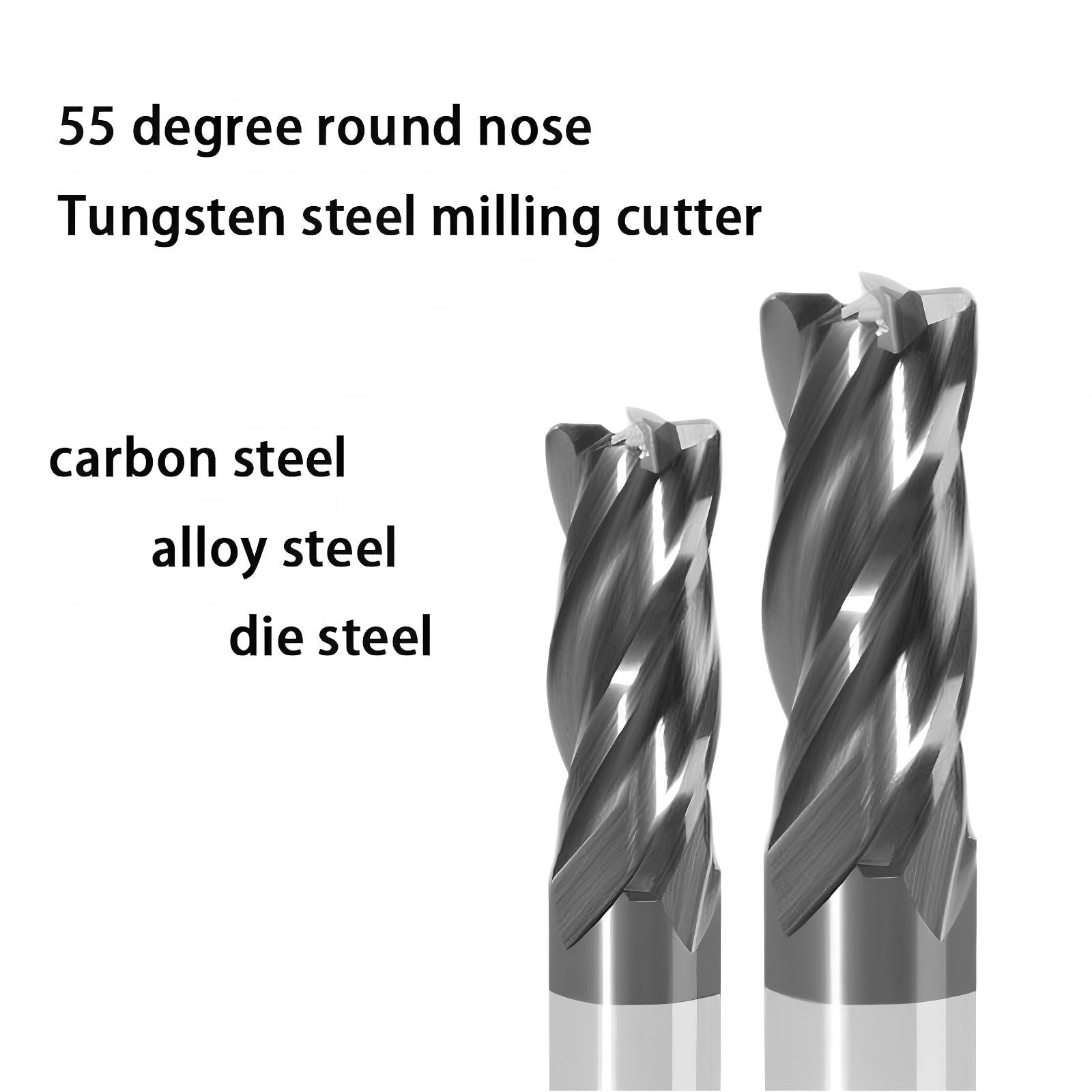 Four edge round nose cutter, 55 degree tungsten steel milling cutter, CNC hard alloy coated R-angle cutter, bull nose 4-axis end mill